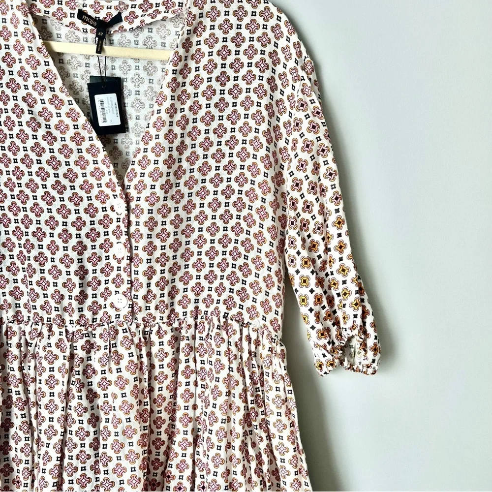 Maje Romelange Geometric Print Linen Dress NWT | Size 42 | Missing Lace Collar